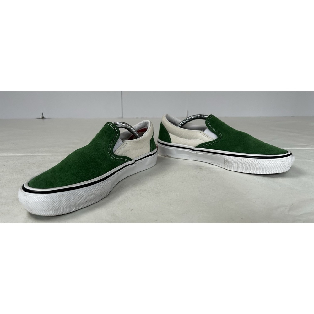 Vans Skate Slip On Suede Upper Juniper Green & White Size US Men's 6.5‎ Rare